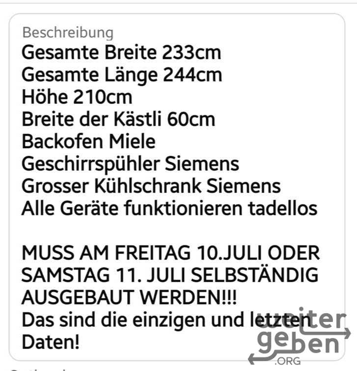 komplette Küche gratis in Oetwil an der Limmat